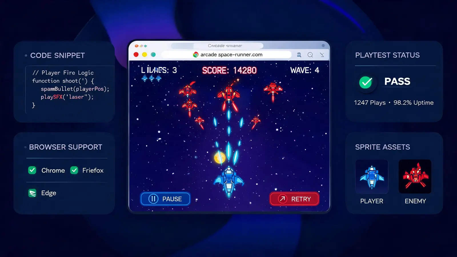 Generated preview image for Browser Arcade Prototype Maker showing a concrete playable game workflow and reviewable output.