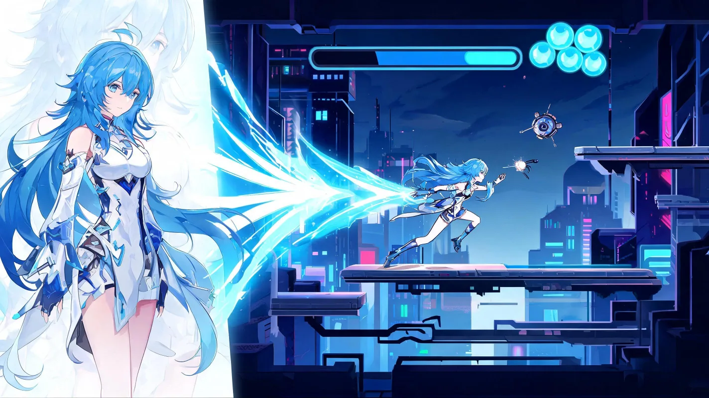 AI-generated character to mini game evidence image showing source character cues, sprite poses, and playable scene result.