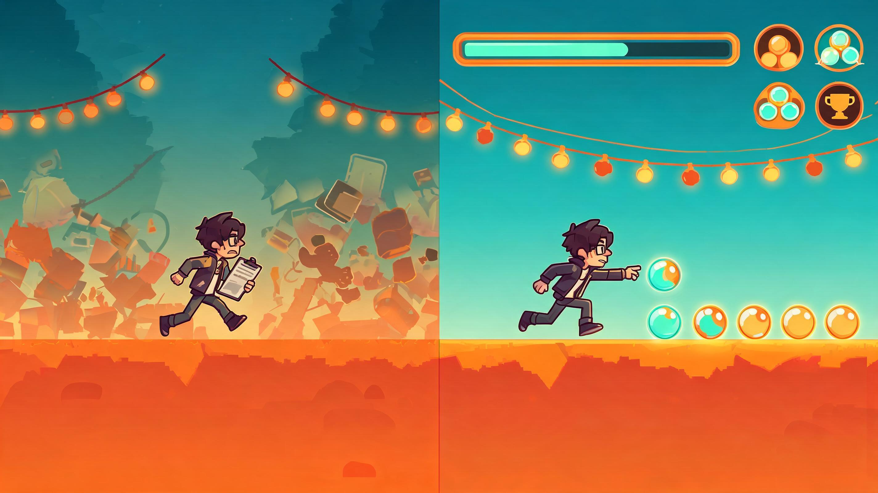 Meta Pocket Style Playable Workflow hero plan metaPocket-019: before-after improvement scene for studio producers with visible first action and browser-playable outcome.