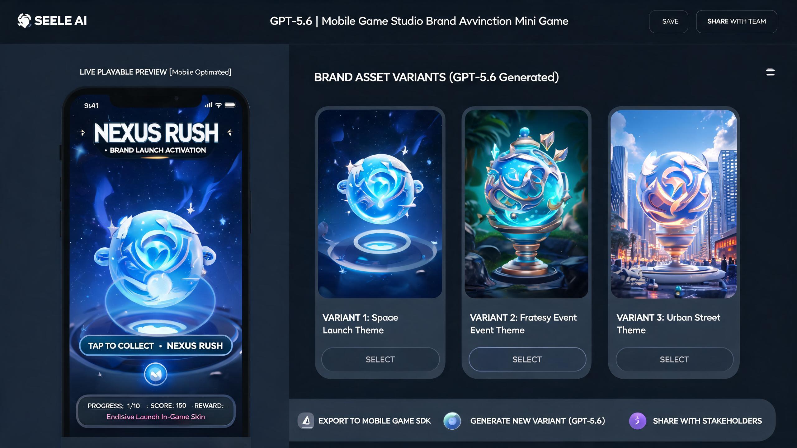 Generated playable preview for gpt56-brand-activation-mini-game-mobile-game-studios: brand activation game with event reward moment, share card, and stakeholder handoff evidence.