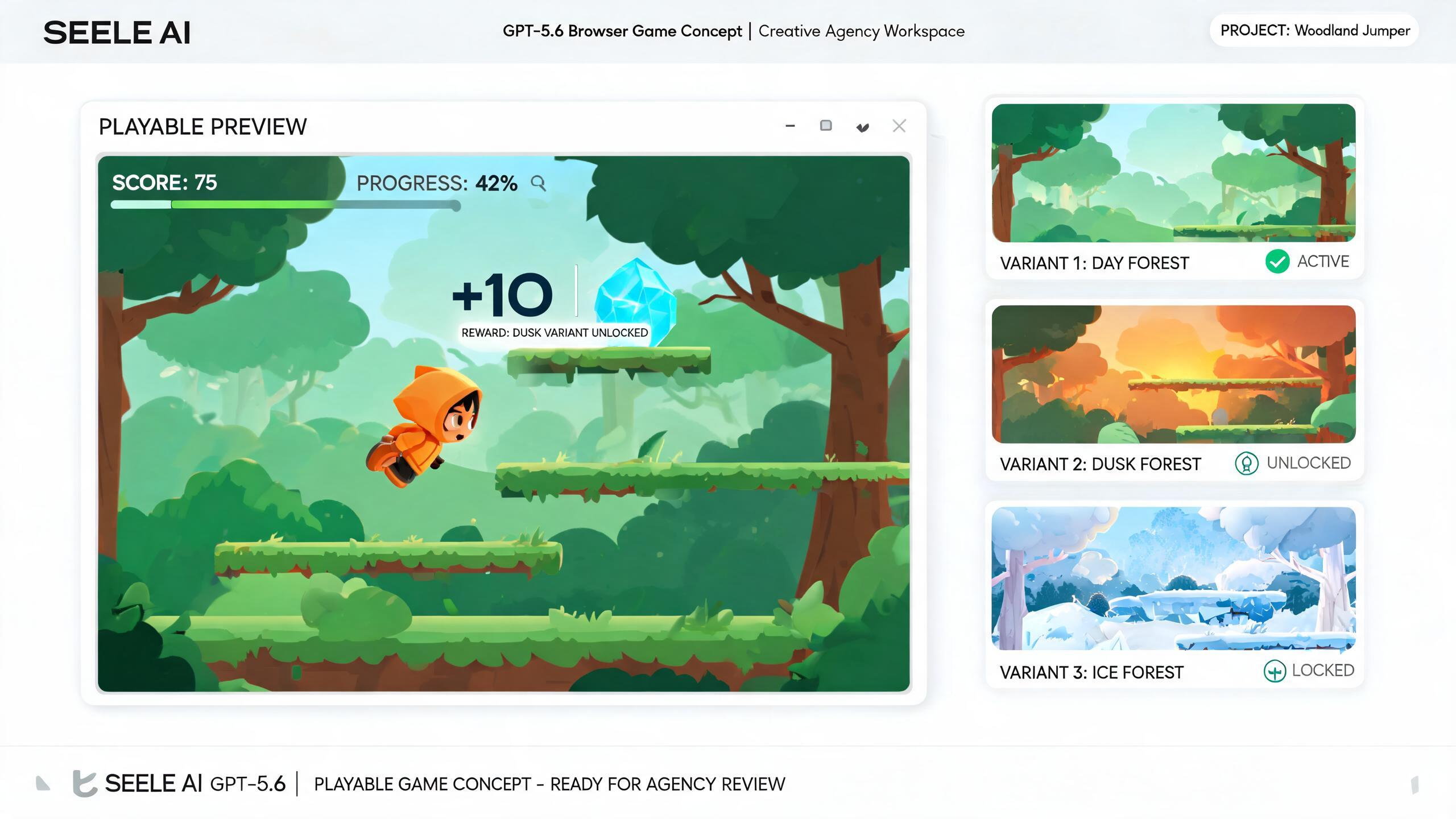 Generated playable preview for gpt56-browser-game-concept-creative-agencies: desktop browser arcade mini game with score UI and shareable result evidence.