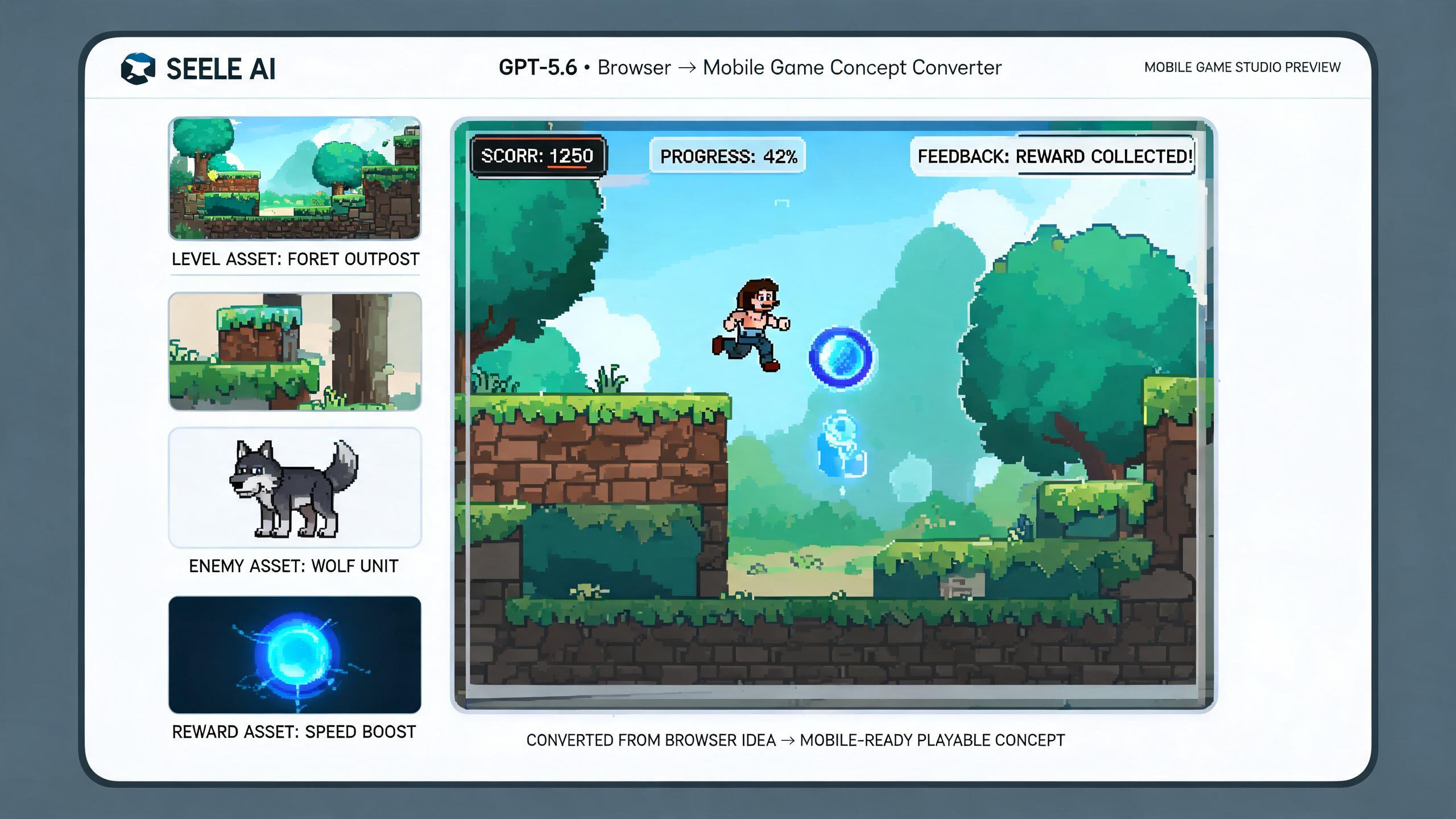 Generated playable preview for gpt56-browser-game-concept-mobile-game-studios: desktop browser arcade mini game with score UI and shareable result evidence.