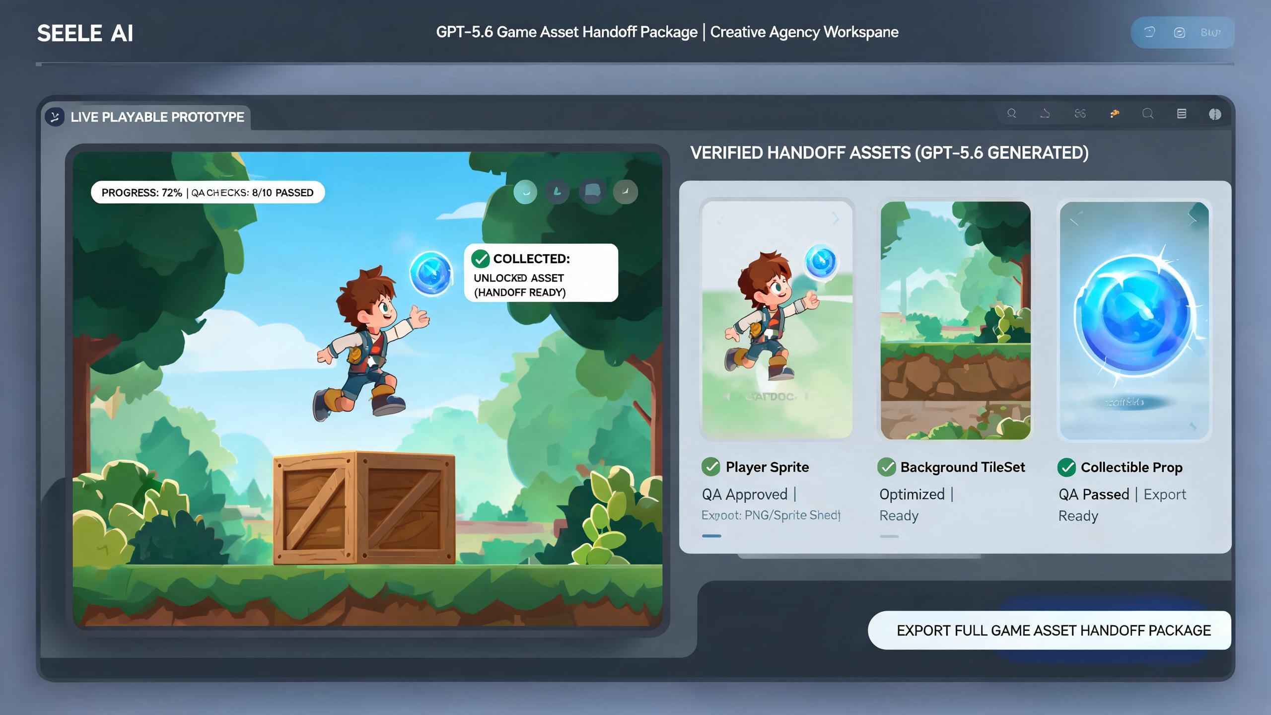 Generated playable preview for gpt56-game-asset-handoff-package-creative-agencies: playable game asset handoff package with sprites, UI states, QA notes, and export evidence.