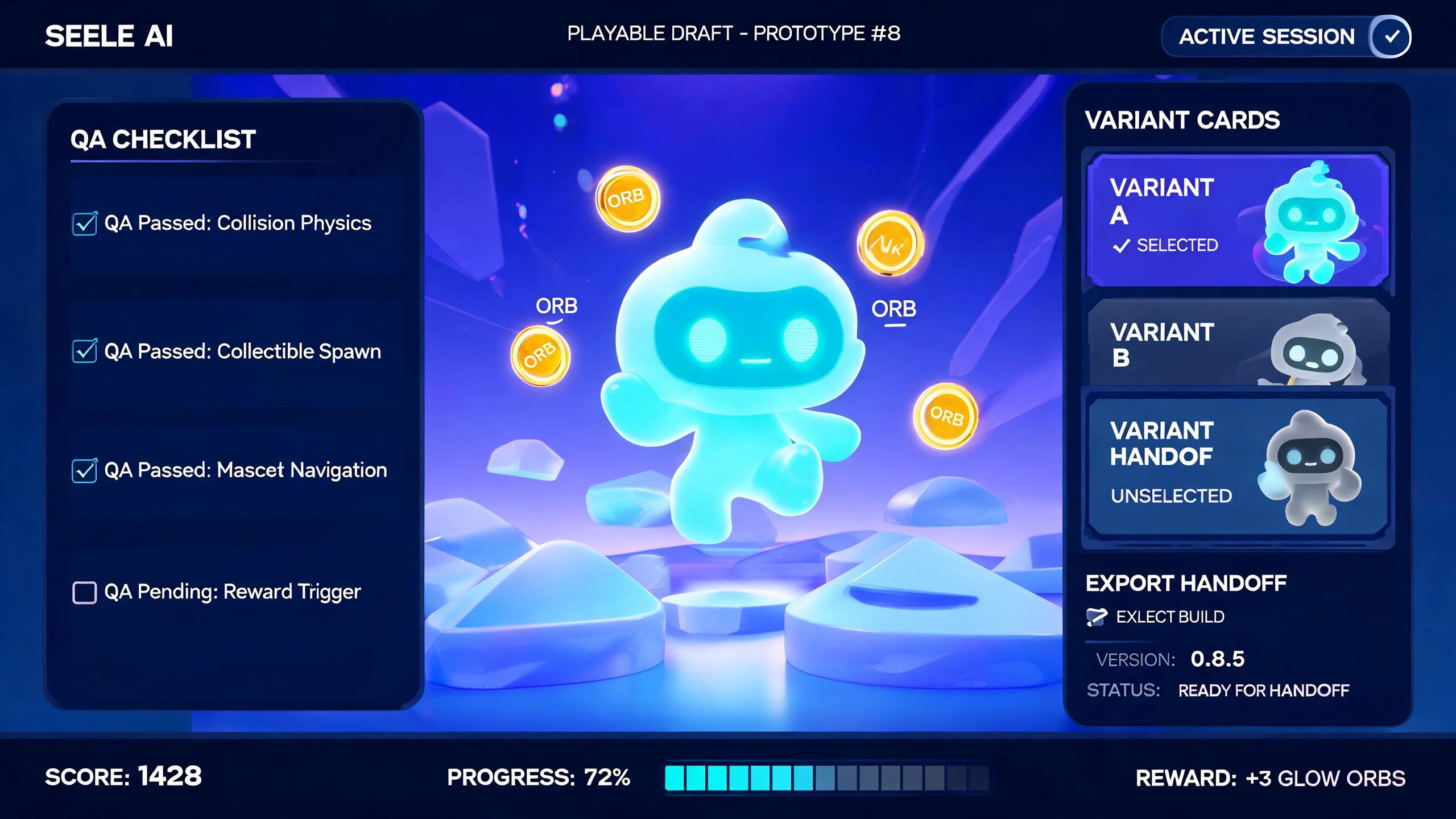 Generated playable preview for gpt56-game-mechanic-validation-indie-creators: browser prototype validation scene showing controls, obstacles, success state, and QA proof.