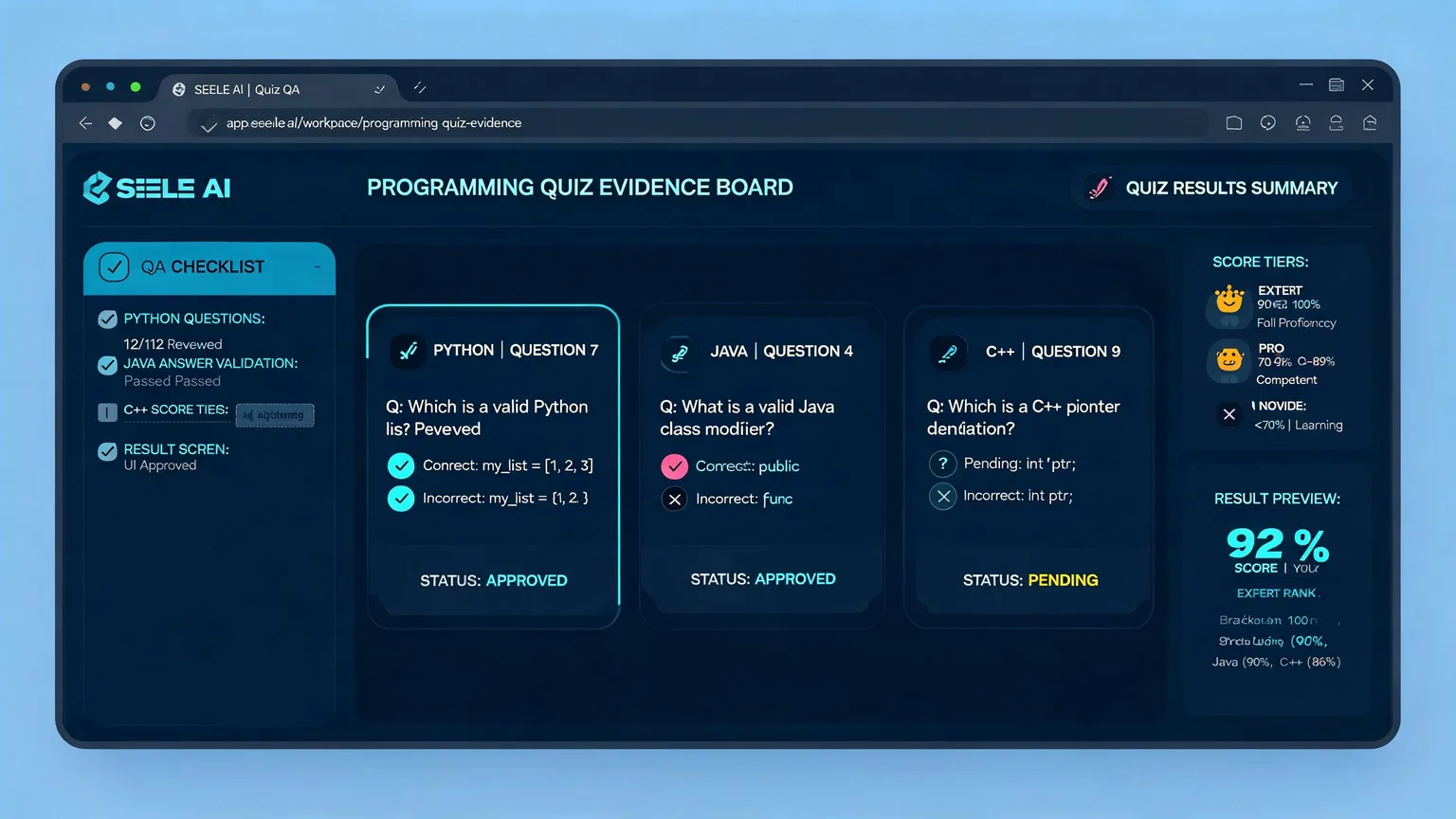 Generated evidence image for Quiz Mini Game Maker showing proof screens, asset package, and playable review notes.