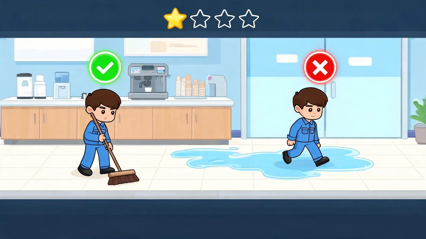 AI-generated training mini game preview showing learner decisions, hazards, feedback, progress, and pass/fail gameplay.