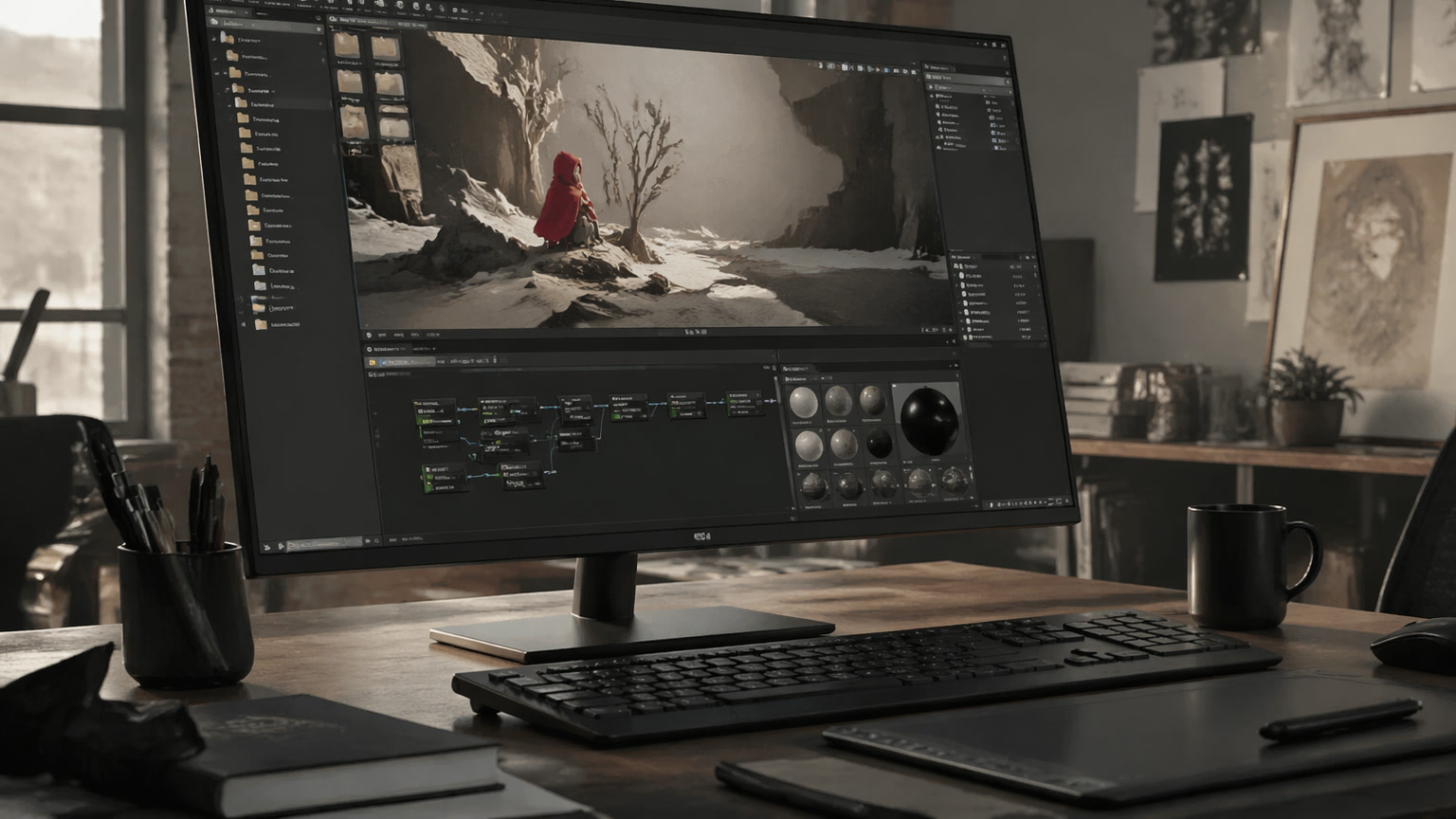 Developer tool interface and production workflow setup related to Crafted by hand, Out of Words melds traditional art with modern tech using UE5