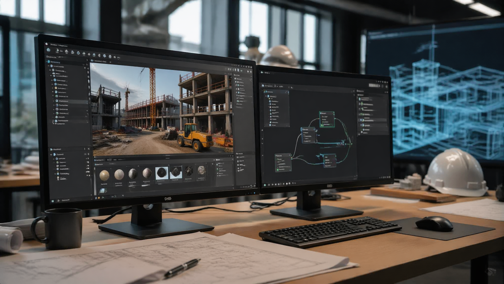 Developer tool interface and production workflow setup related to Productivity Software Group uses UE5 to transform construction and manufacturing