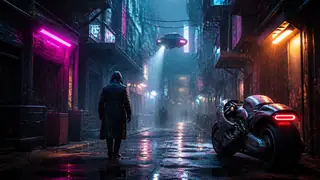 Best AI Cyberpunk Rainy Alley Scenes Generator: Create Stunning Cyberpunk Rainy Alley Scenes in Seconds example 1