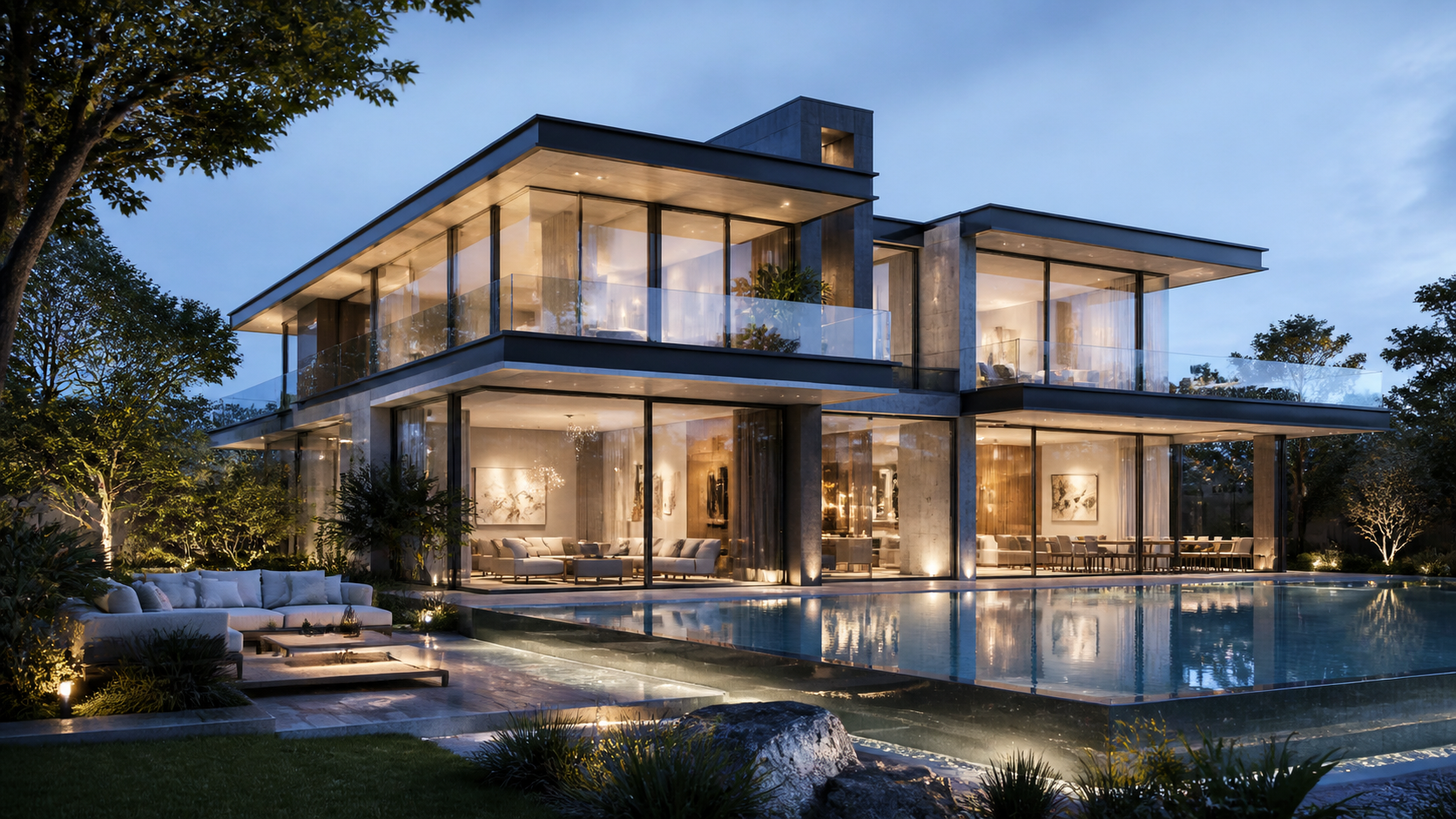 Best AI Glass Wall Modern Mansions Generator: Create Stunning Glass Wall Modern Mansions in Seconds example 1