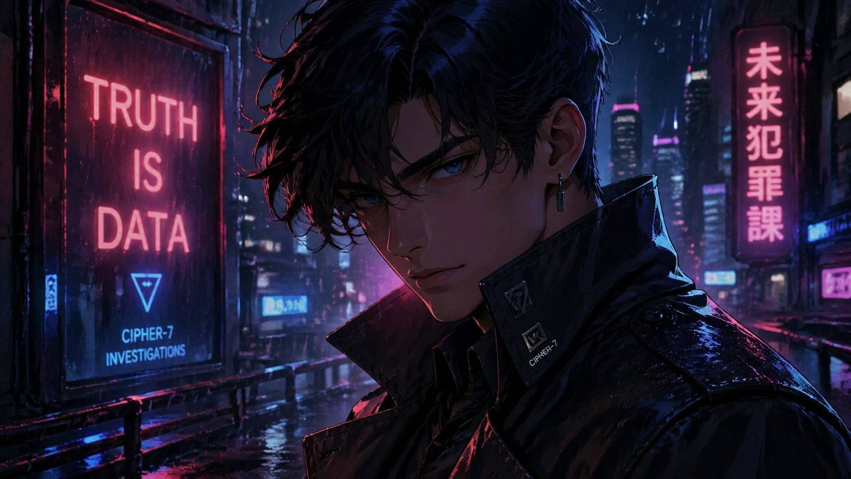 Modern anime cyber detective portrait