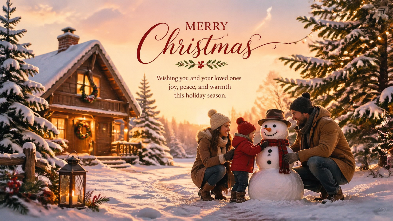 Warm Christmas card illustrations with festive scenes
