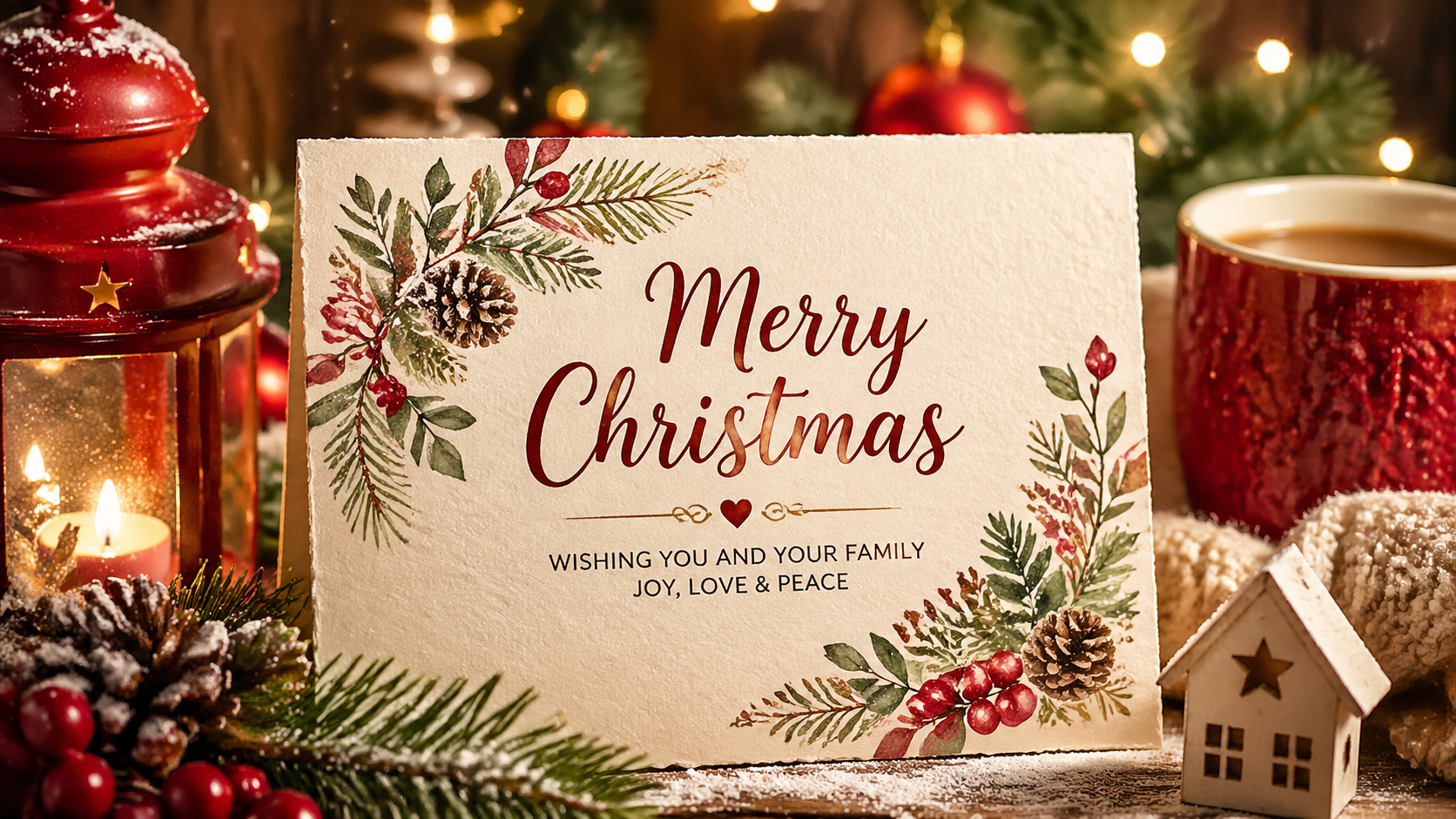 Close-up or alternate layout for warm Christmas card illustrations with festive scenes