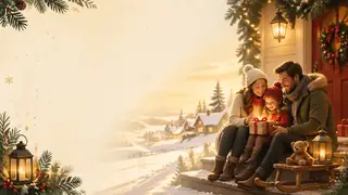 Second variation of warm Christmas card illustrations with festive scenes