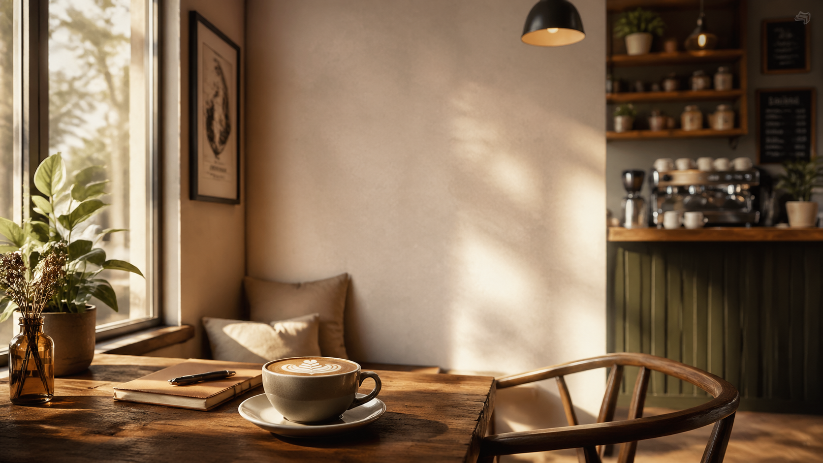 Second variation of coffee shop aesthetic photos with cozy interiors