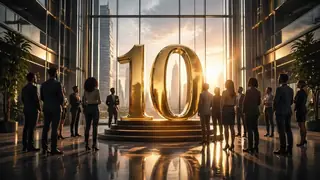 Create a cinematic company milestone poster
