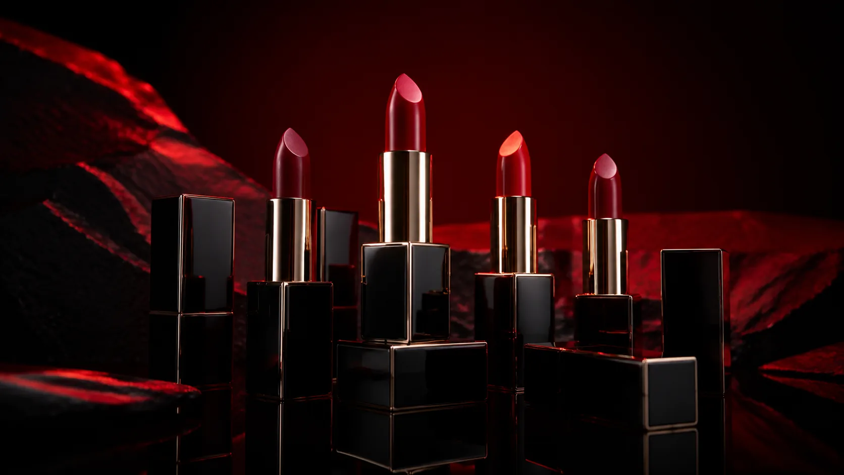 Create a dramatic cosmetic launch visual
