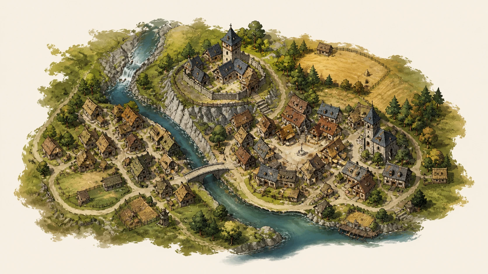 Cozy RPG Village Map AI image prompt example 2