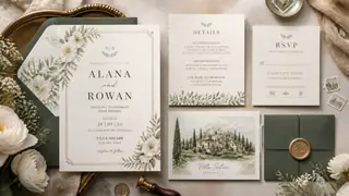 Second variation of elegant wedding invitation suites with personalized typography