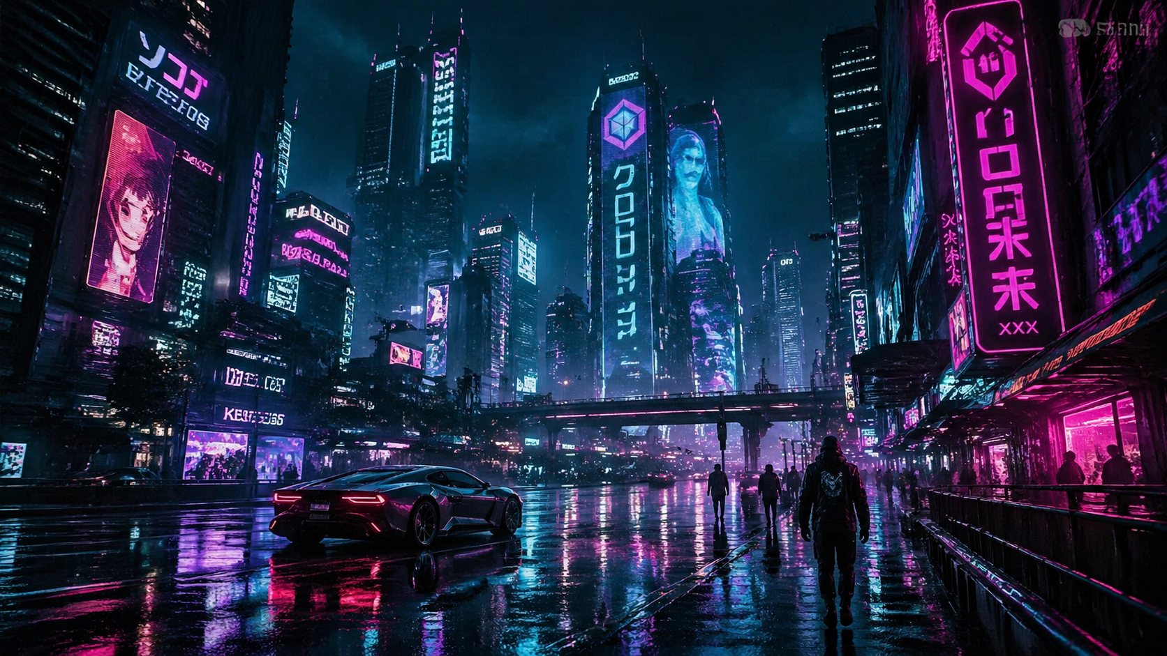 Cyberpunk cityscape at night
