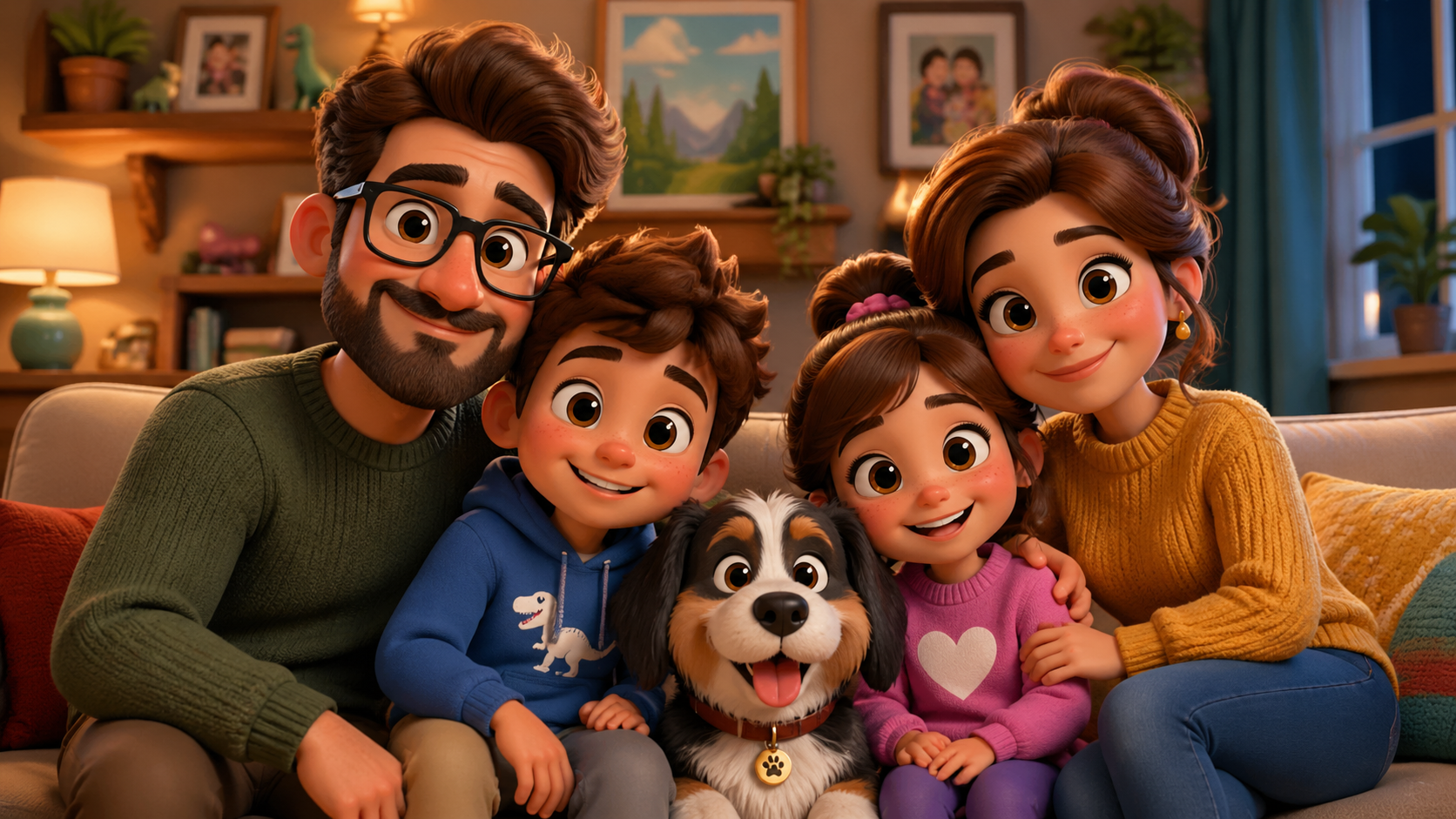 Original 3D animation-style family portrait