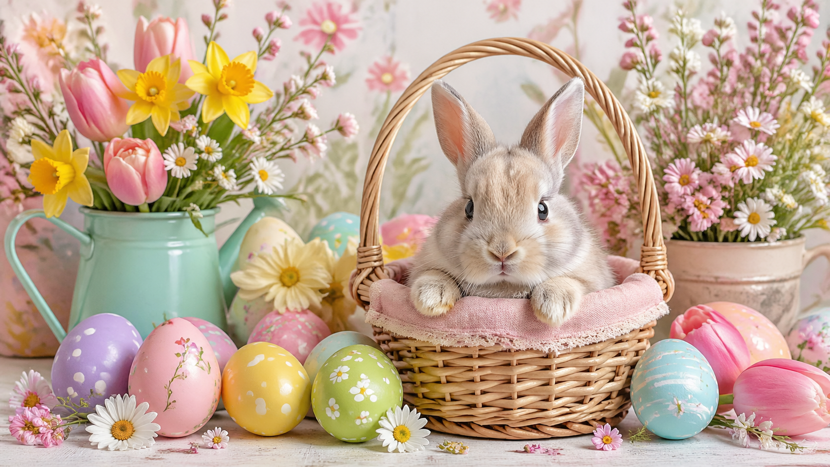 Easter bunny and egg designs with pastel palettes