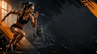 Second variation of fitness and gym motivation art with dynamic athletes