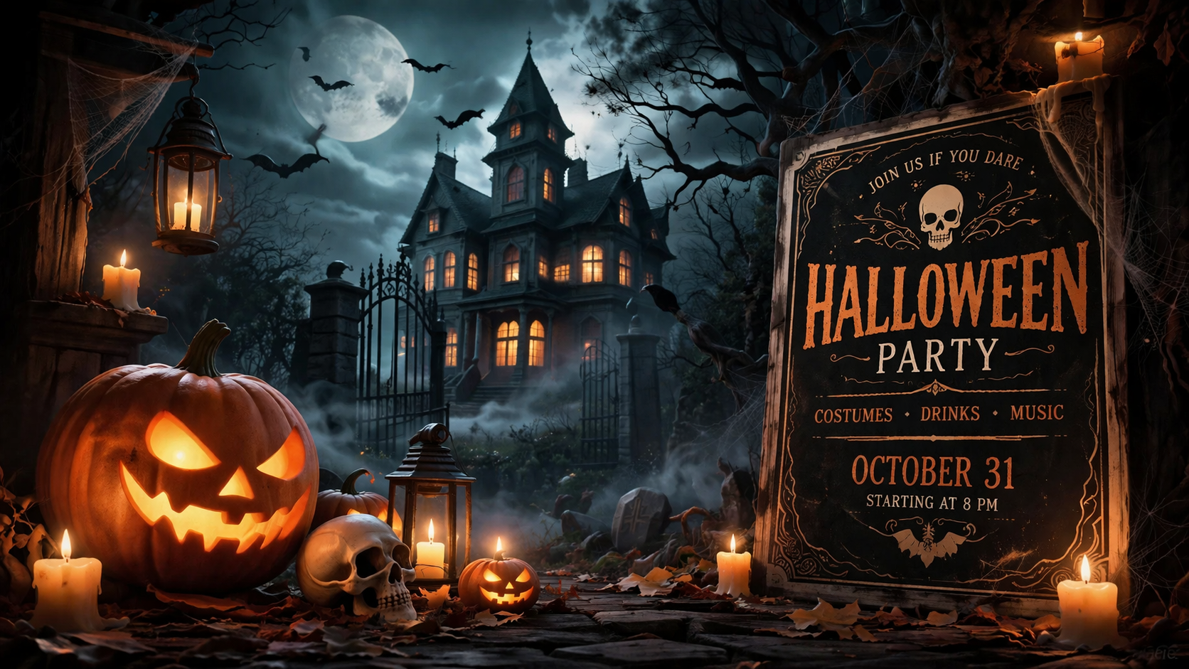Spooky Halloween graphics with haunted atmospheres