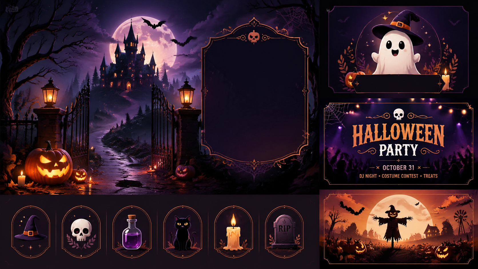 Second variation of spooky Halloween graphics with haunted atmospheres