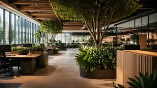 Create a photorealistic office space concept art scene