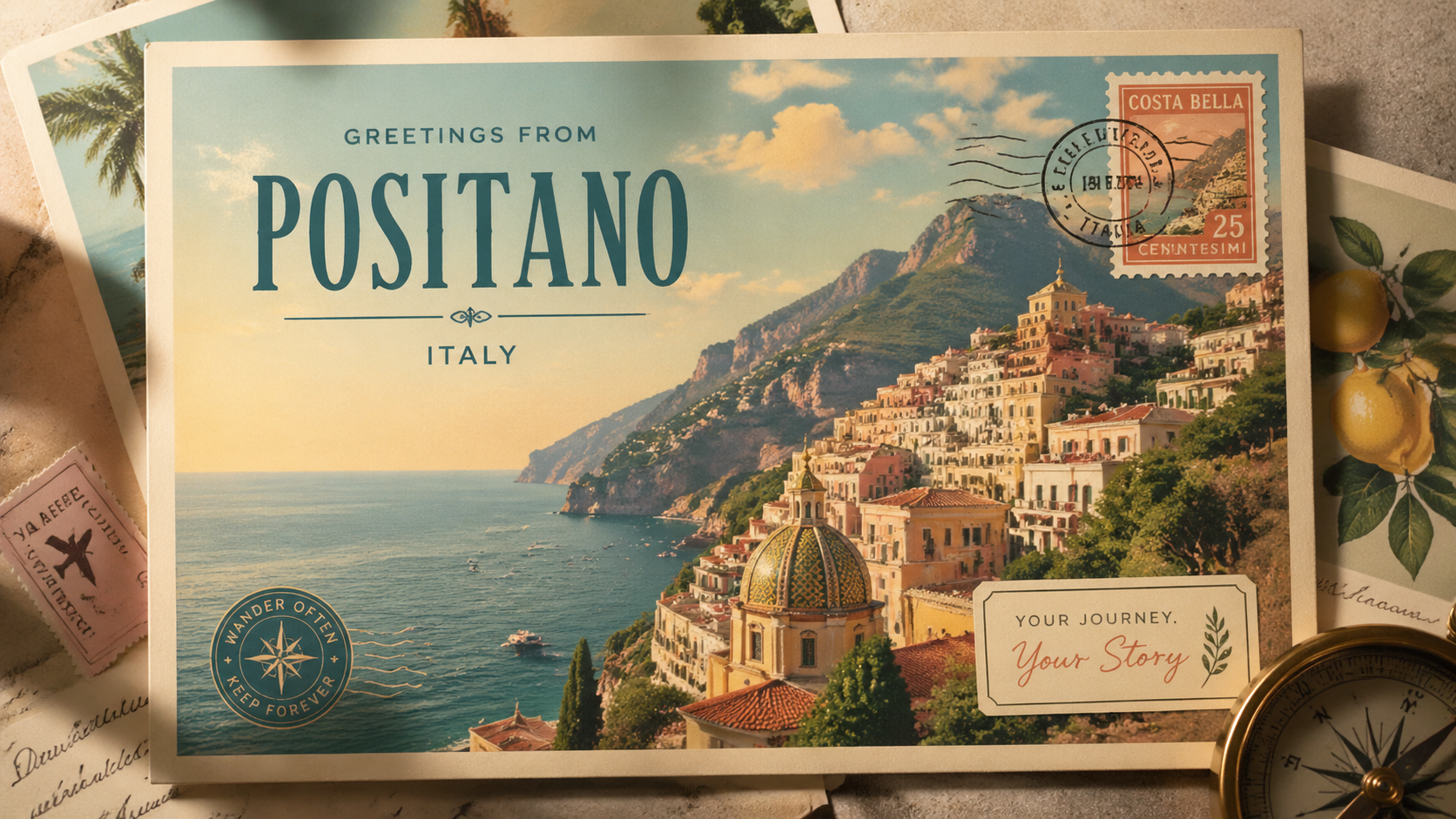 Second variation of personalized travel postcards with landmark-inspired art