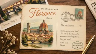 Close-up or alternate layout for personalized travel postcards with landmark-inspired art