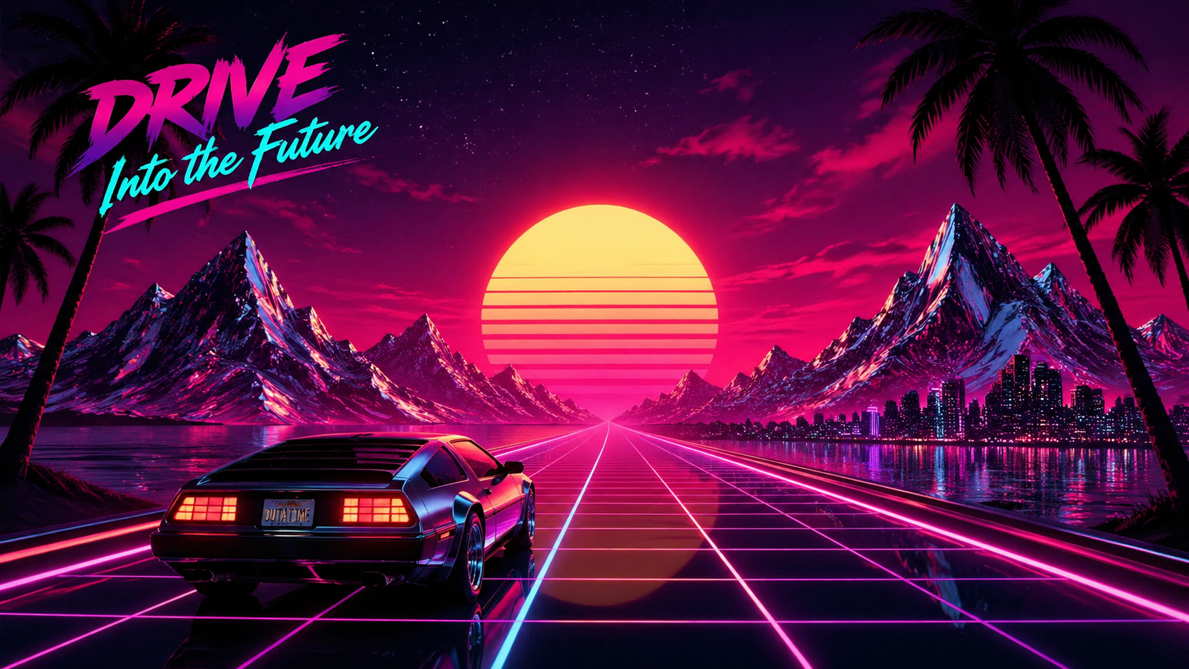 Retro 80s synthwave landscape