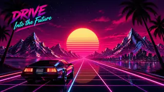 Retro 80s synthwave landscape