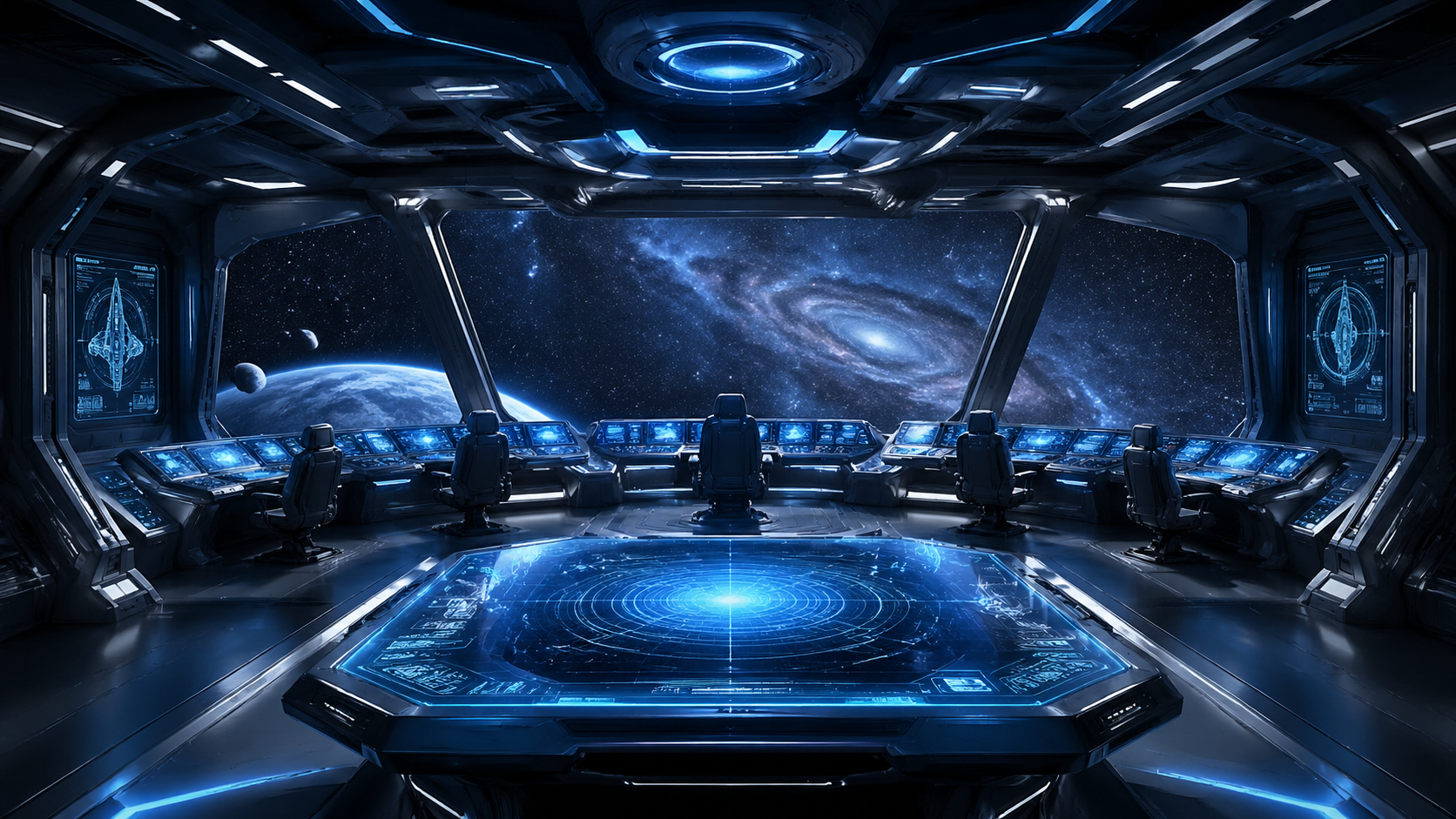 Sci-fi spaceship bridge interior