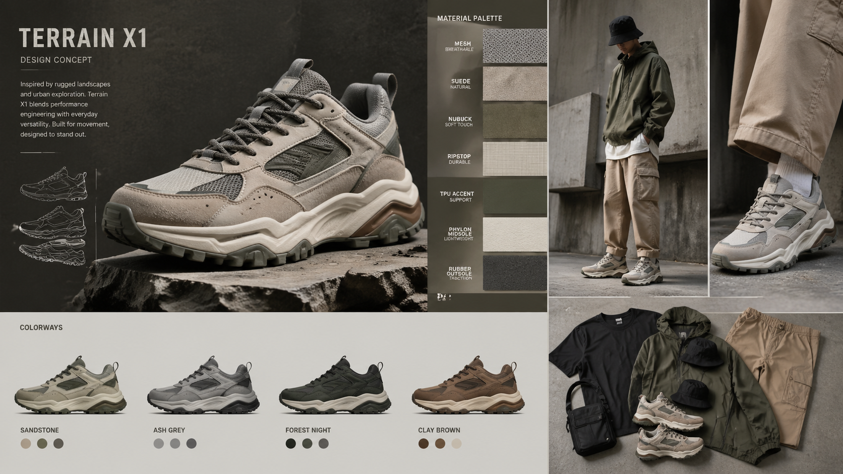 Sneaker design mockups with material panels