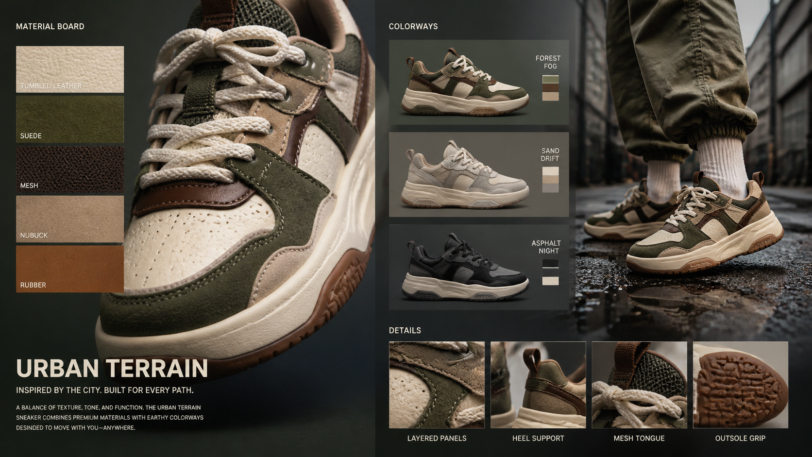 Close-up or alternate layout for sneaker design mockups with material panels