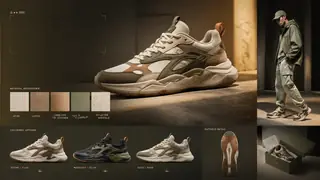 Second variation of sneaker design mockups with material panels