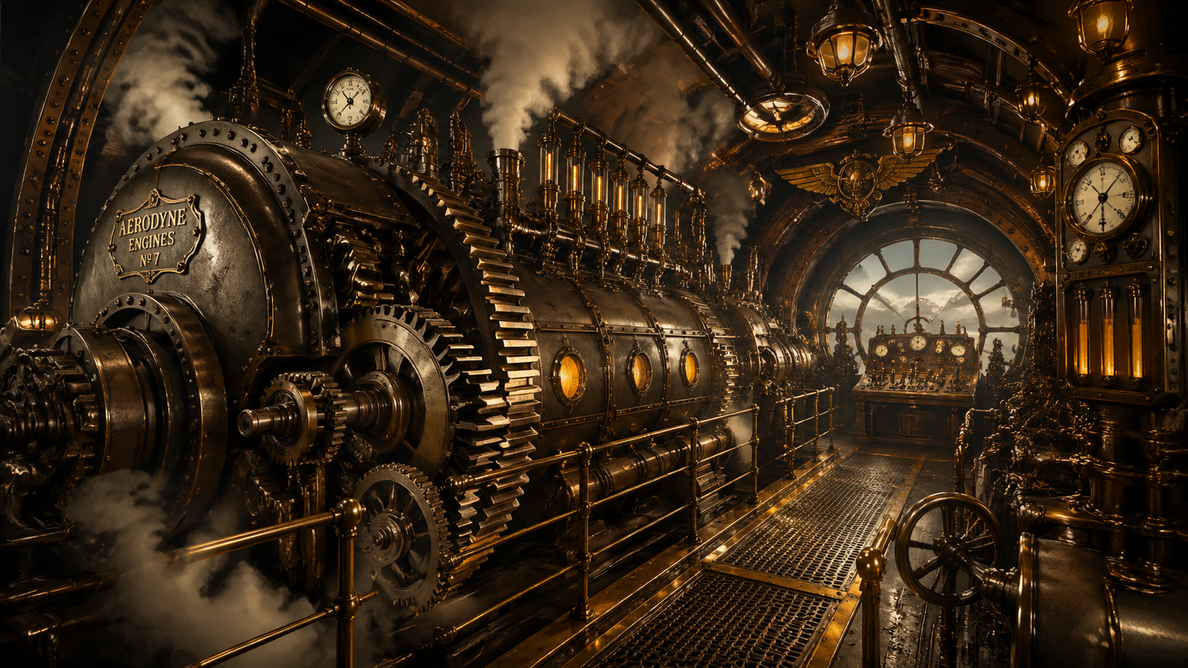 Steampunk airship engine room