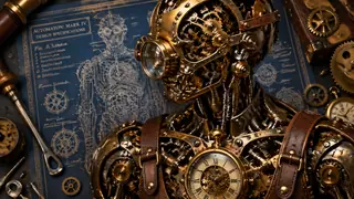Intricate steampunk clockwork automaton