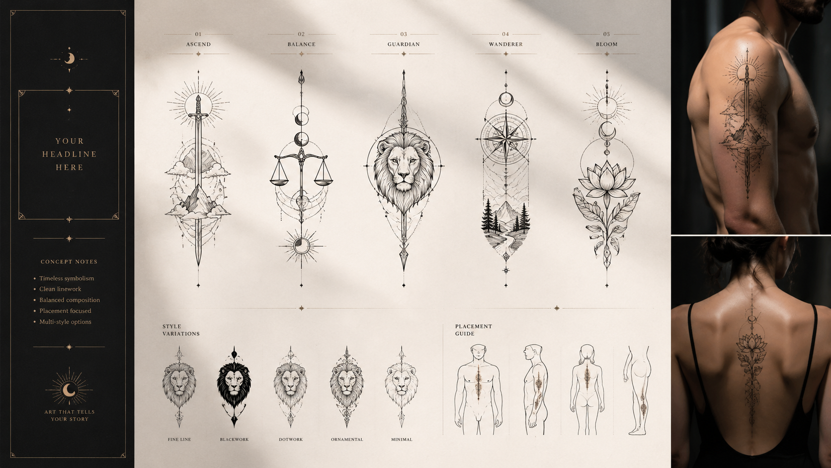 Second variation of tattoo concept sketches with clean linework