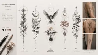 Tattoo concept sketches with clean linework