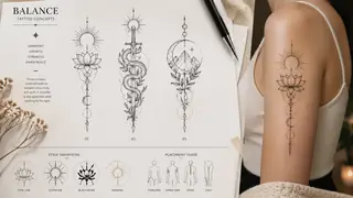 Close-up or alternate layout for tattoo concept sketches with clean linework