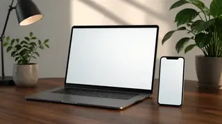 Create a realistic laptop phone mockup scene