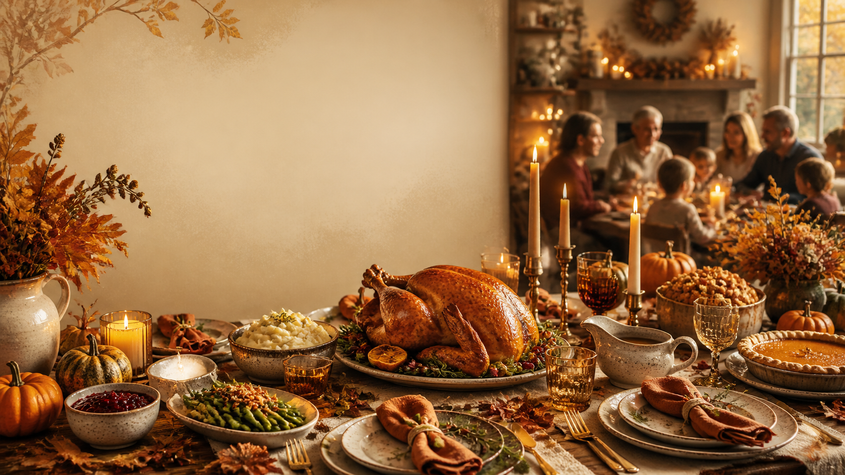 Second variation of Thanksgiving dinner imagery with abundant tablescapes