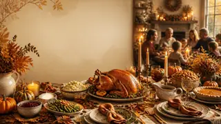 Second variation of Thanksgiving dinner imagery with abundant tablescapes