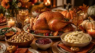 Close-up or alternate layout for Thanksgiving dinner imagery with abundant tablescapes