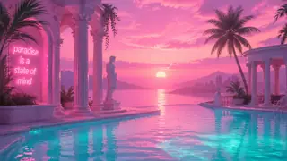 Dreamy vaporwave pool scene