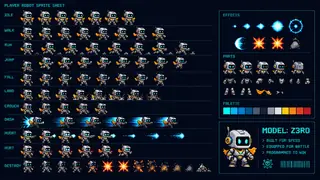 Side-scrolling platformer robot sprite sheet