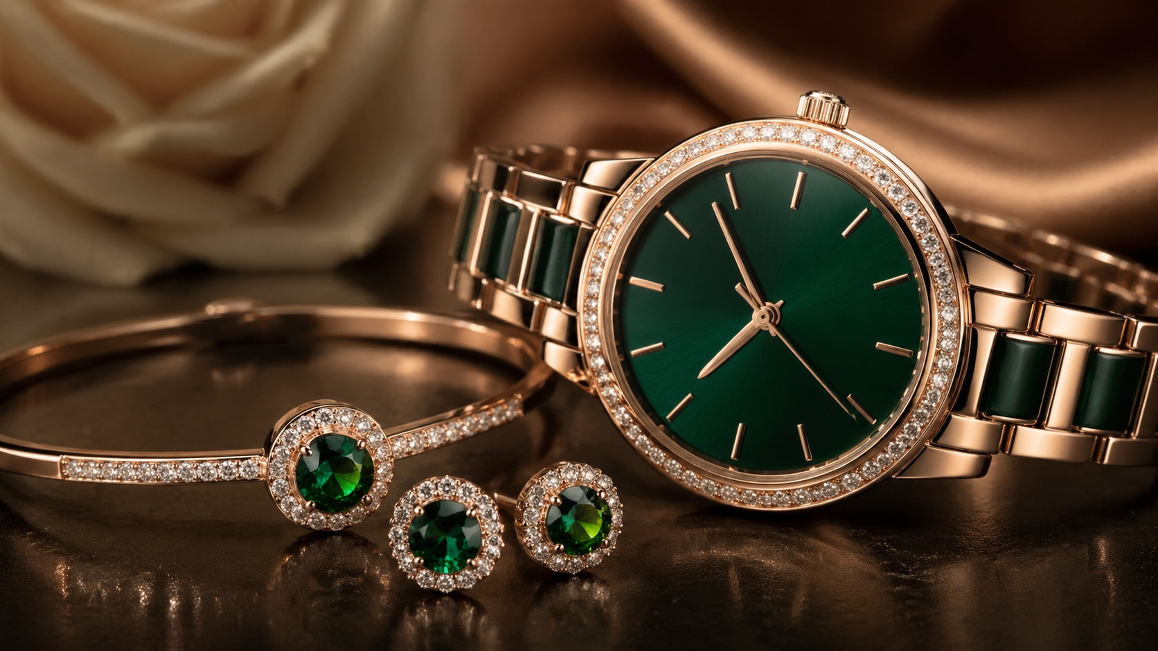 Close-up or alternate layout for watch and jewelry design visuals with premium materials